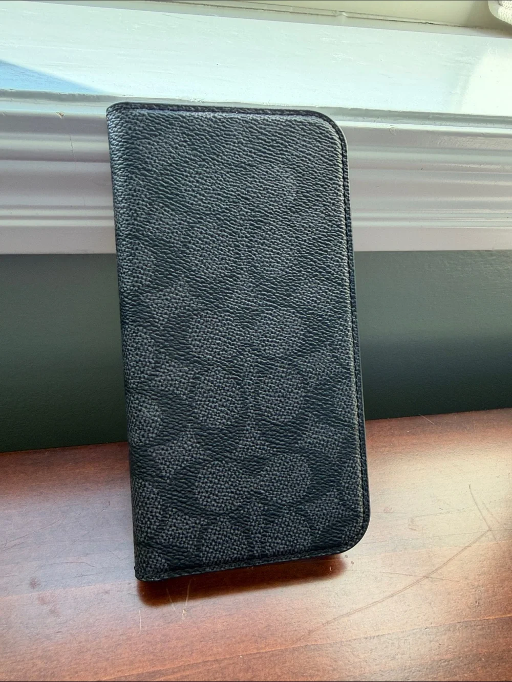 Coach iPhone 16 Pro Max Black Leather Wallet Phone Case